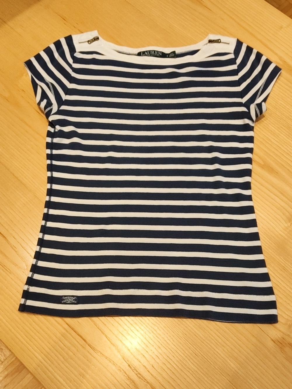 Lauren Ralph Lauren Navy & White Striped Cap Sleeve Tee